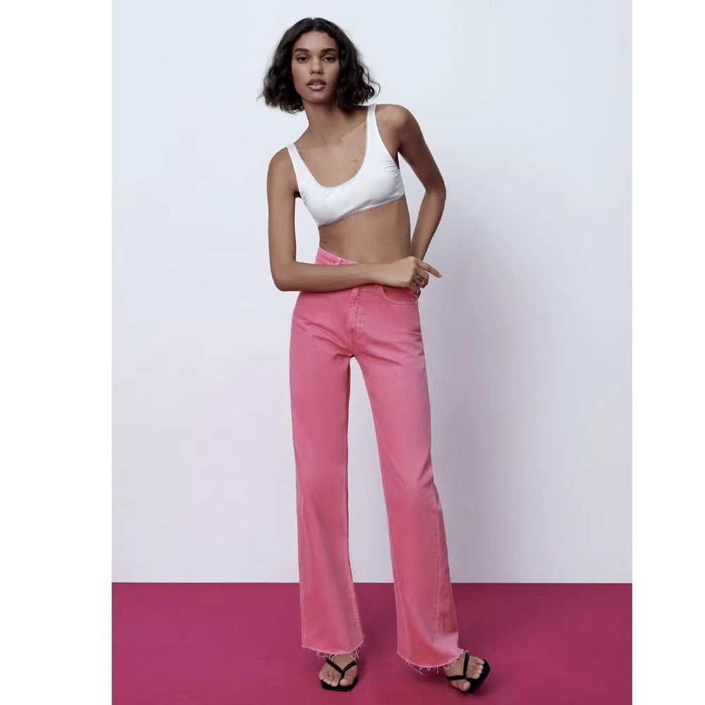 Zara Pink High Rise Wide Leg Jeans